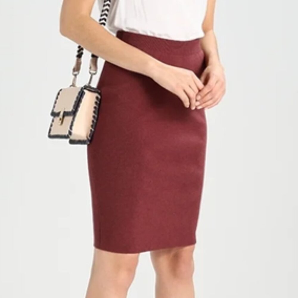 ICHI Elements Oxblood Red Wool Blend Back Slit Pencil Midi Skirt Vintage Large